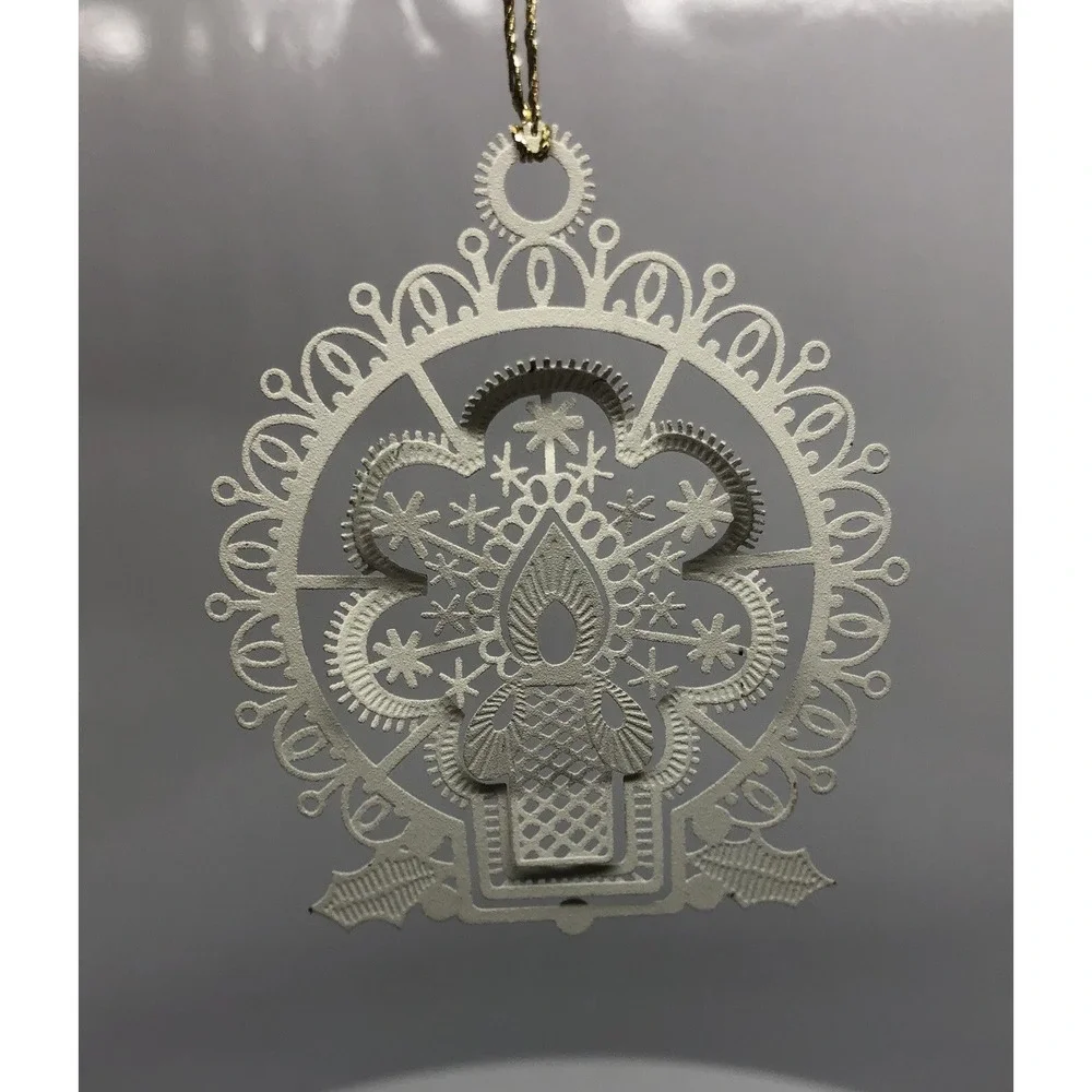 Vintage Christmas Ornament White‎ Type Metal Candle Delicate Cut-Out 2.5